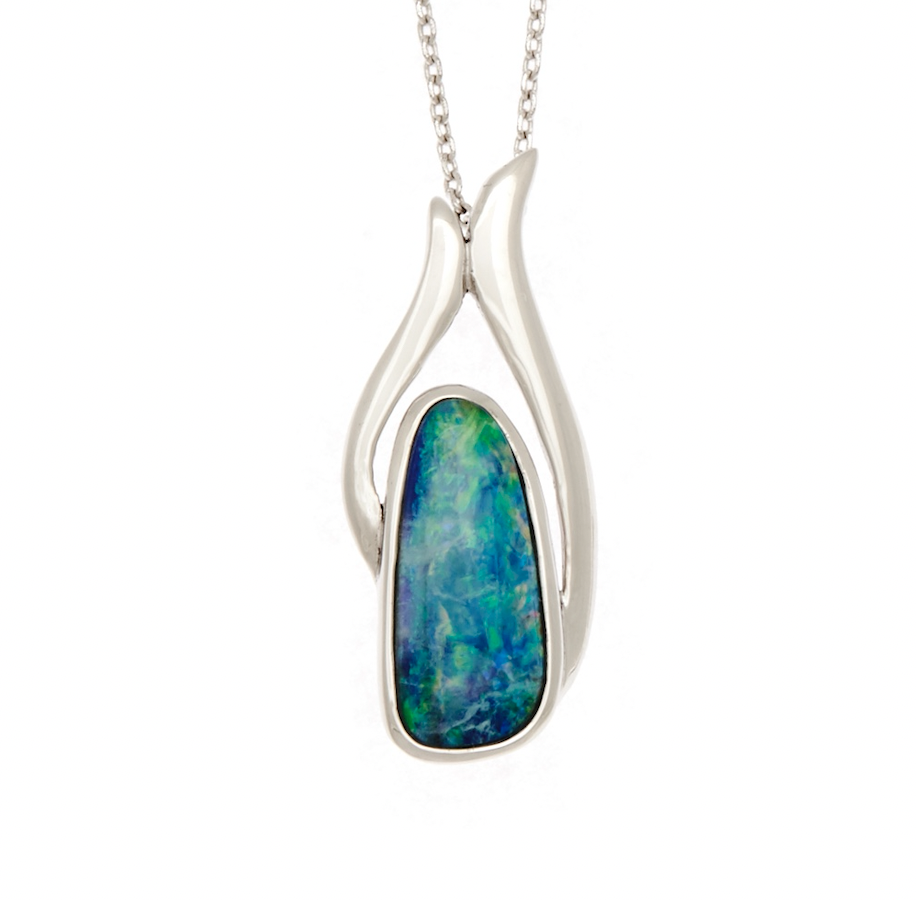 Colourful Doublet Opal Pendant in Sterling Silver