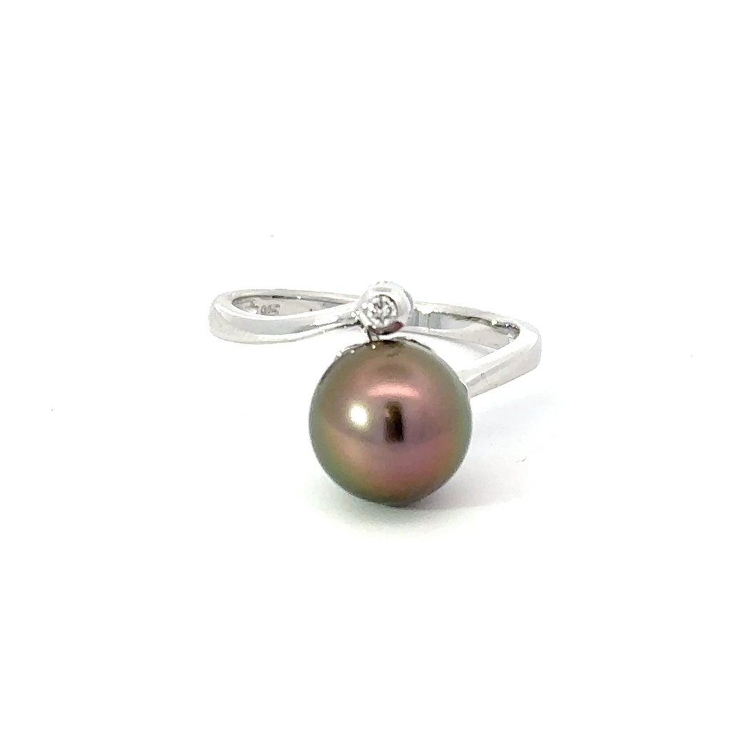 Tahitian Pearl & Diamond Ring In Sterling Silver