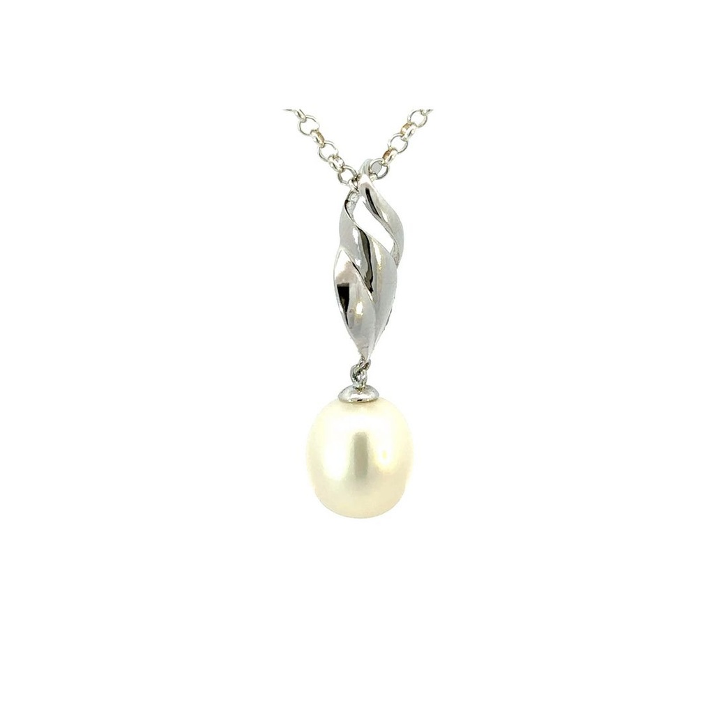 Flame Bail With Freshwater Pearl Pendant In Sterling Silver