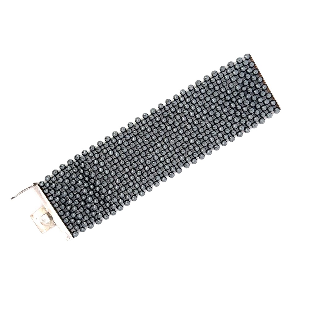 Hematite Beaded Bracelet With Sterling Silver Clasp