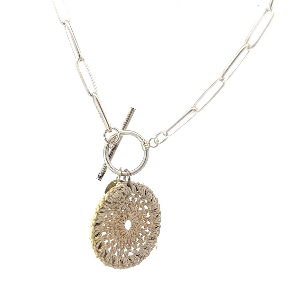 Sterling Silver With A Natural Fibre Bilum Disc