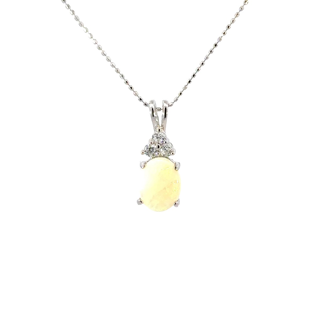 Elegant Yellow Opal & Cubic Pendant in Sterling Silver