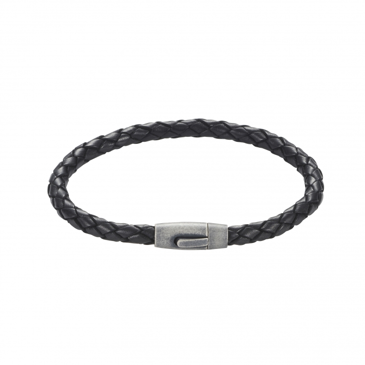 Men's Braided Leather Bracelet With Steel Clasp