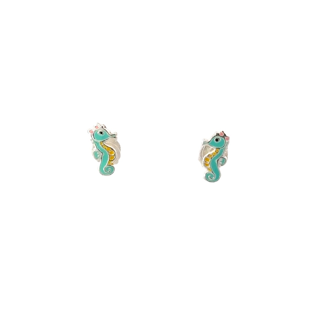 Children Sterling Silver Enamel Seahorse Stud Earrings