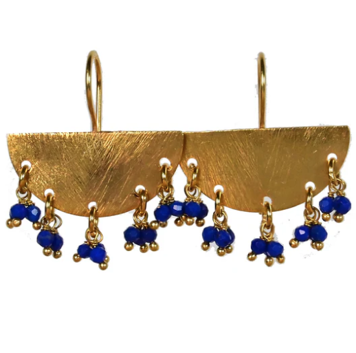 Earrings With Lapis Lazuli Tassel |Gold Plated Brass
