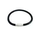 Men's Black Leather Bracelet with Steel Clasp