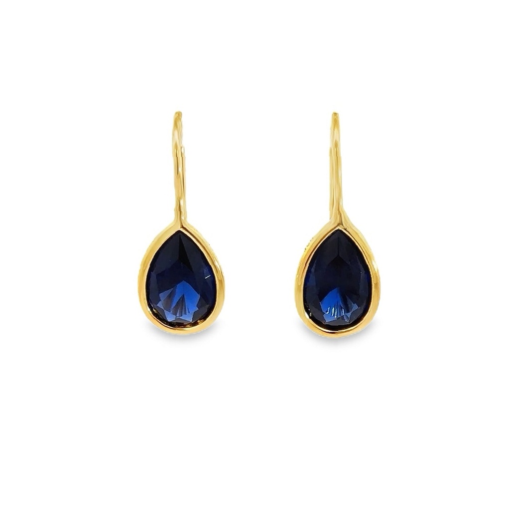Gold Plated Earrings | Dark Blue Teardrops