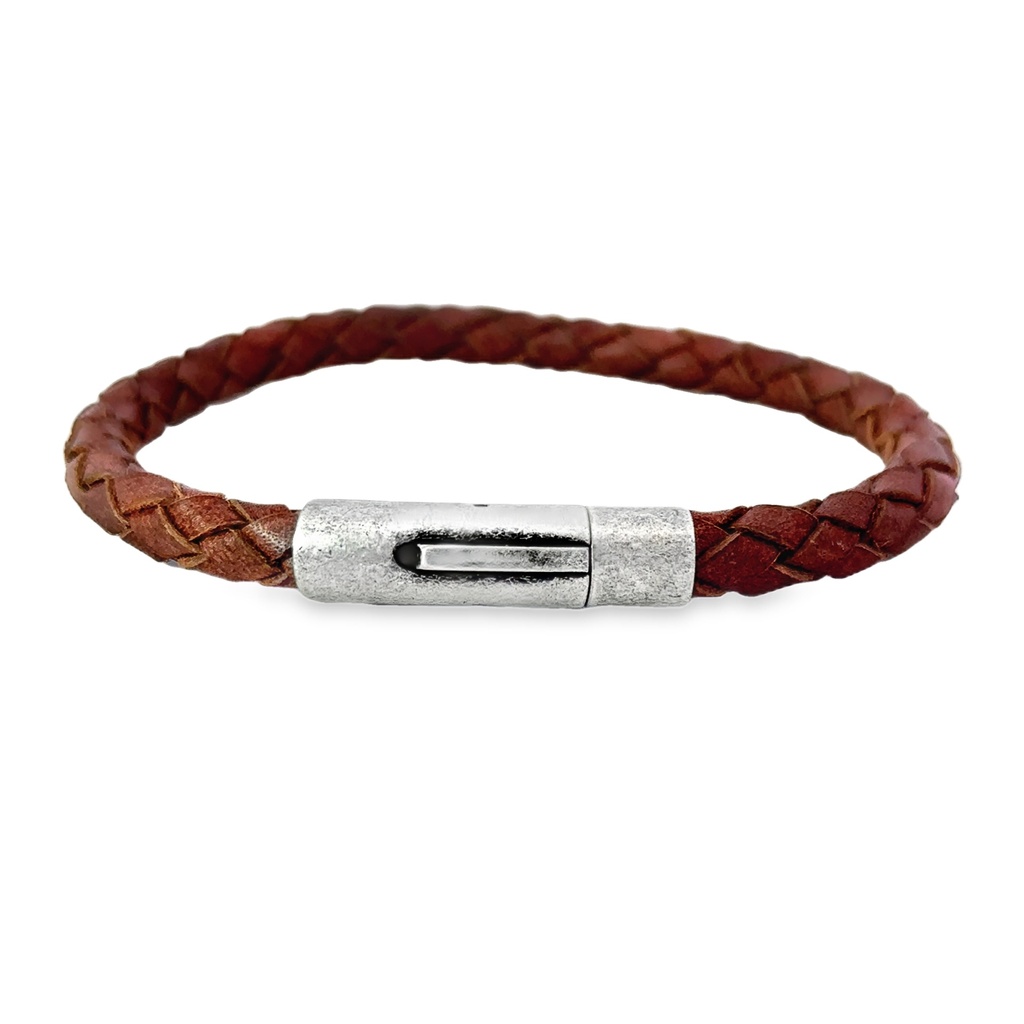 Tan Leather Bracelet With Antique Stainless Steel Clasp
