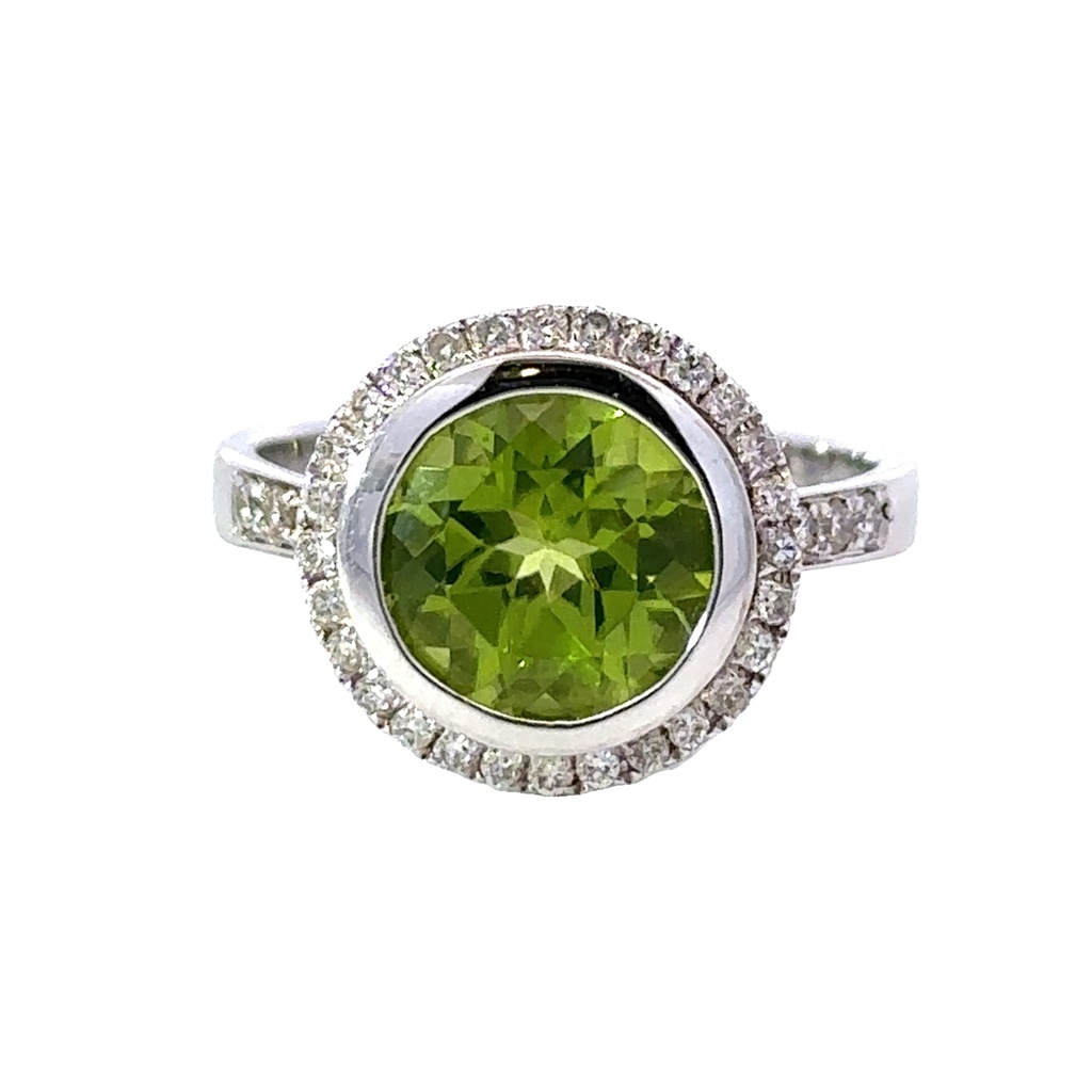 Peridot and Diamond 14ct White Gold Ring