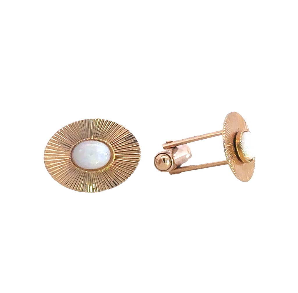 Cufflink Solid White Opal Gold Plated
