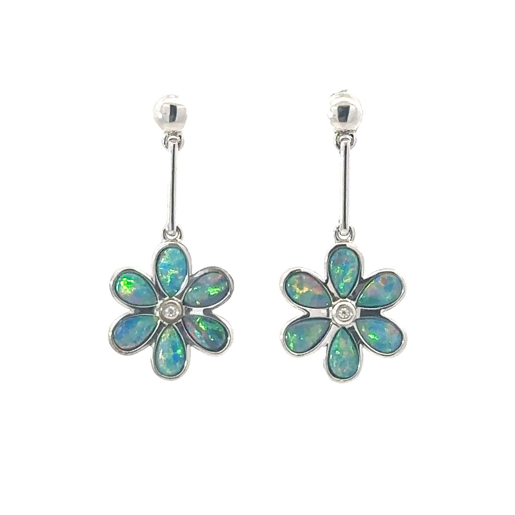 Opal Flower Earrings With Cubic Zirconia