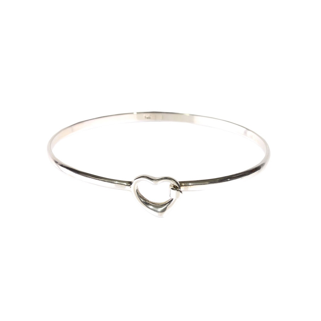 Silver Bangle With The Outline Of A Heart Clasp Large