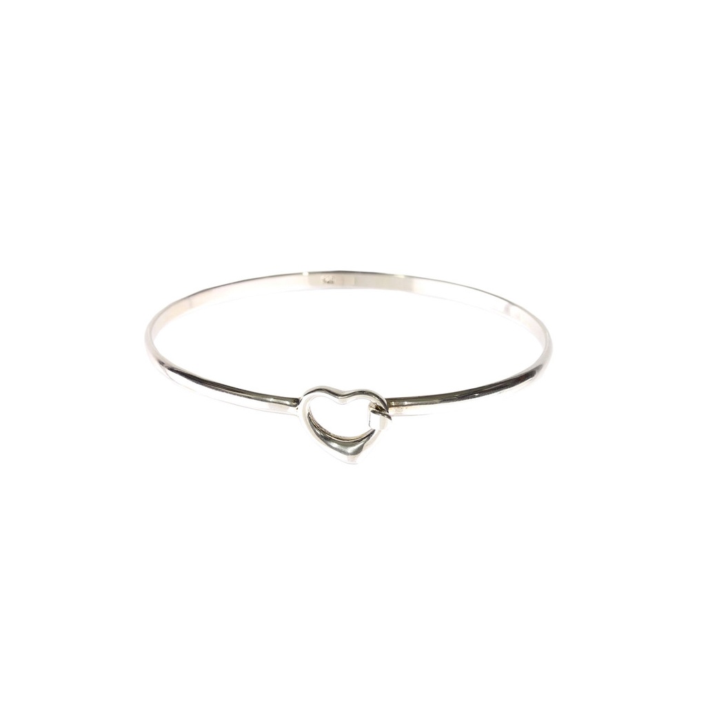 Silver Bangle With The Outline Of A Heart Clasp