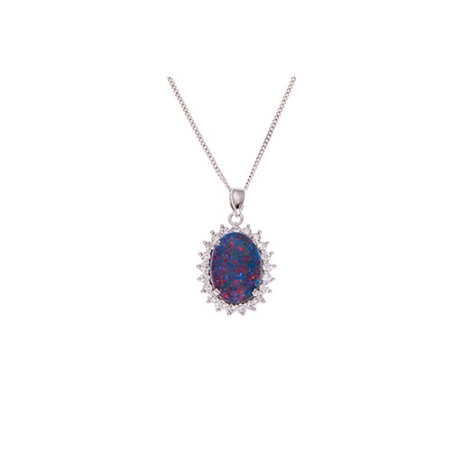 [25507] Silver Opal Triplet Pendant With Cubic Zirconia