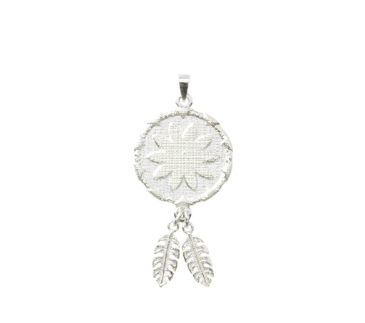[22154] Silver Woven Flower Buka Pendant With Tassel