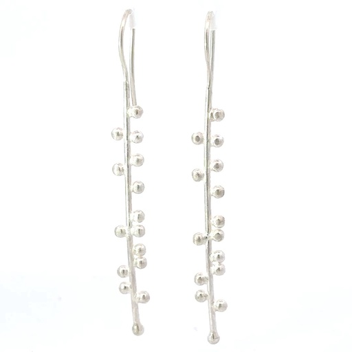 [29268] Earrings | Sterling Silver Long Bar With Bead Fringe