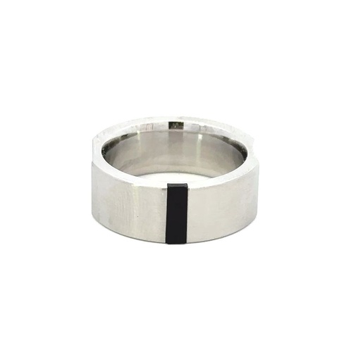[21966SCUSTR45] Stainless Steel Ring With Inlaid Onyx Strip