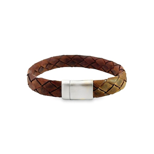 [001459] Brown Leather Bracelet With Steel Clasp