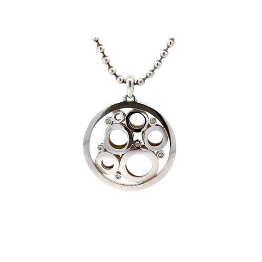 [21979SOSSPDIA] Double Sided Sterling Silver Circle Diamond Pendant