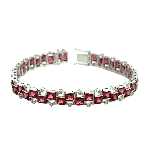 [002072] Garnet and Diamond 14ct White Gold Bracelet
