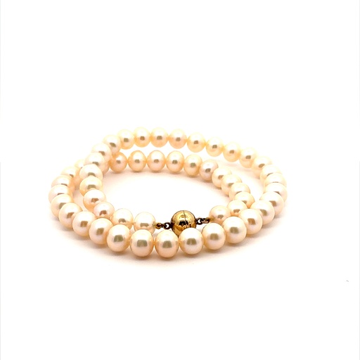 [22450JCFWPNPEACH] Freshwater Button Pearl Necklace & Magnetic Clasp