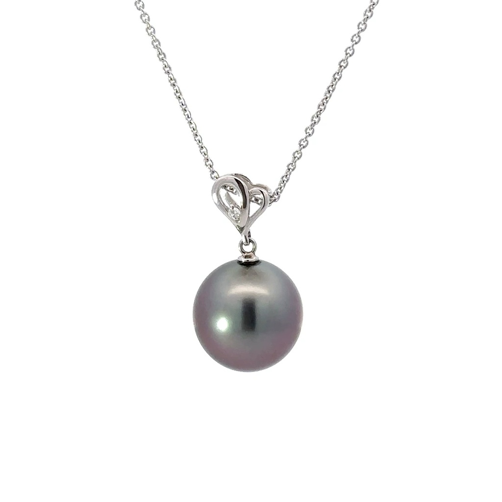 18ct White Gold Tahitian Pearl & Diamond Pendant