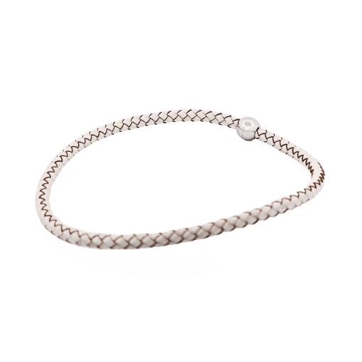 White Leather Mens Bracelet With Steel Magnet Clasp