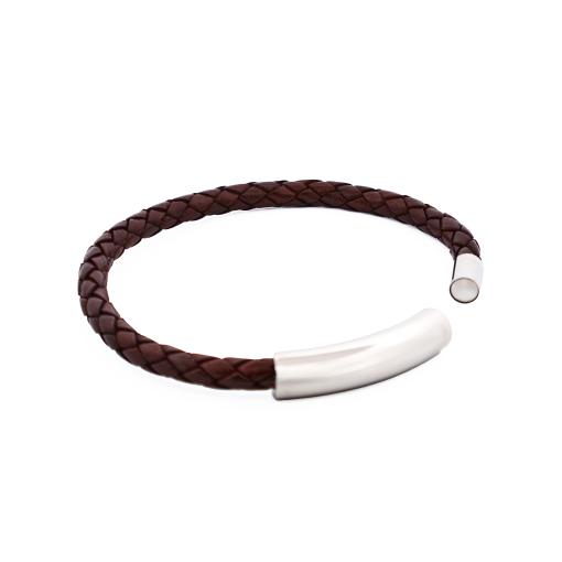 Brown Leather Bracelet With Stainless Steel Magnetic Clasp