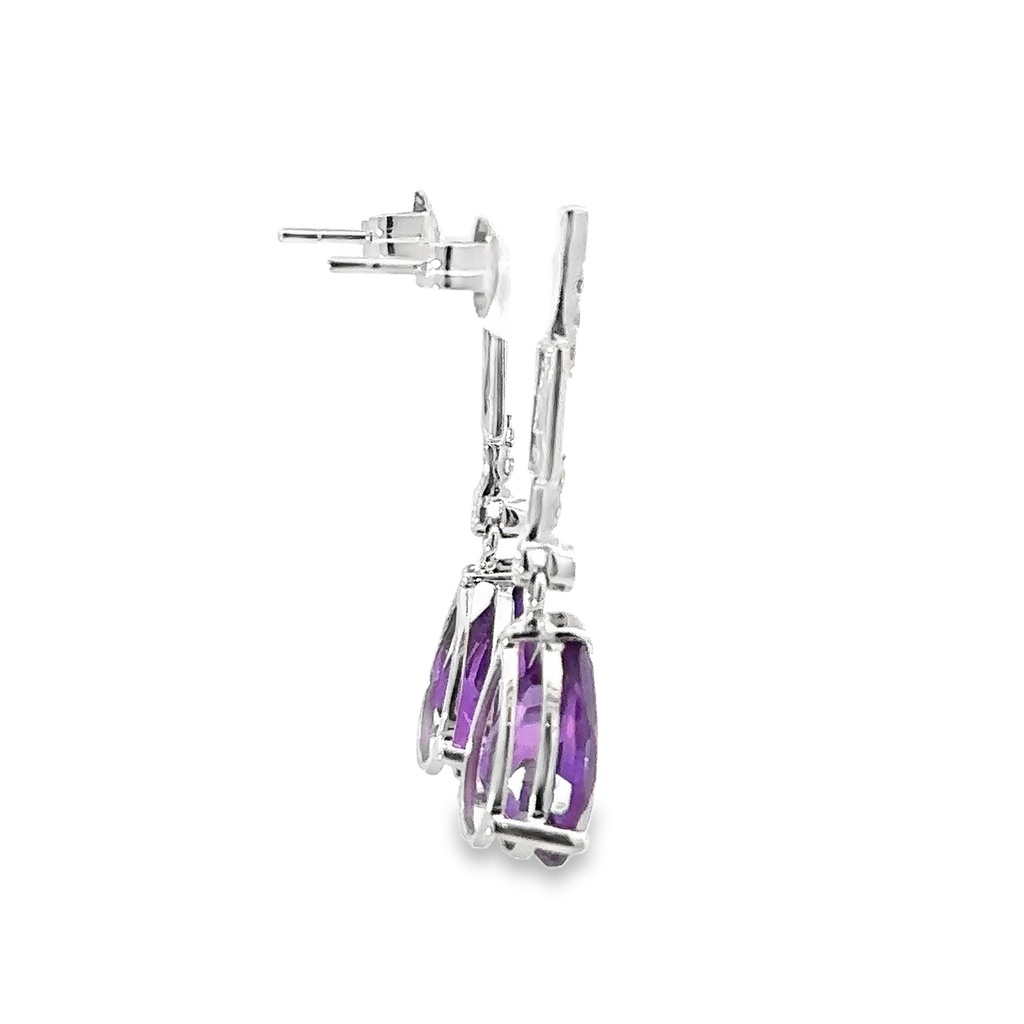 Bar Stud Earring with Amethyst Drop | 14ct