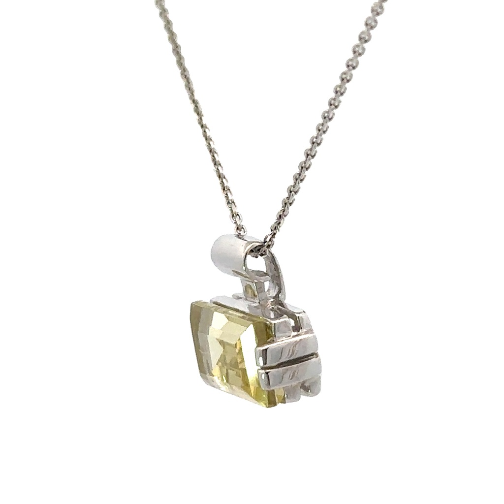 Lemon Quartz Pendant In 14K White Gold
