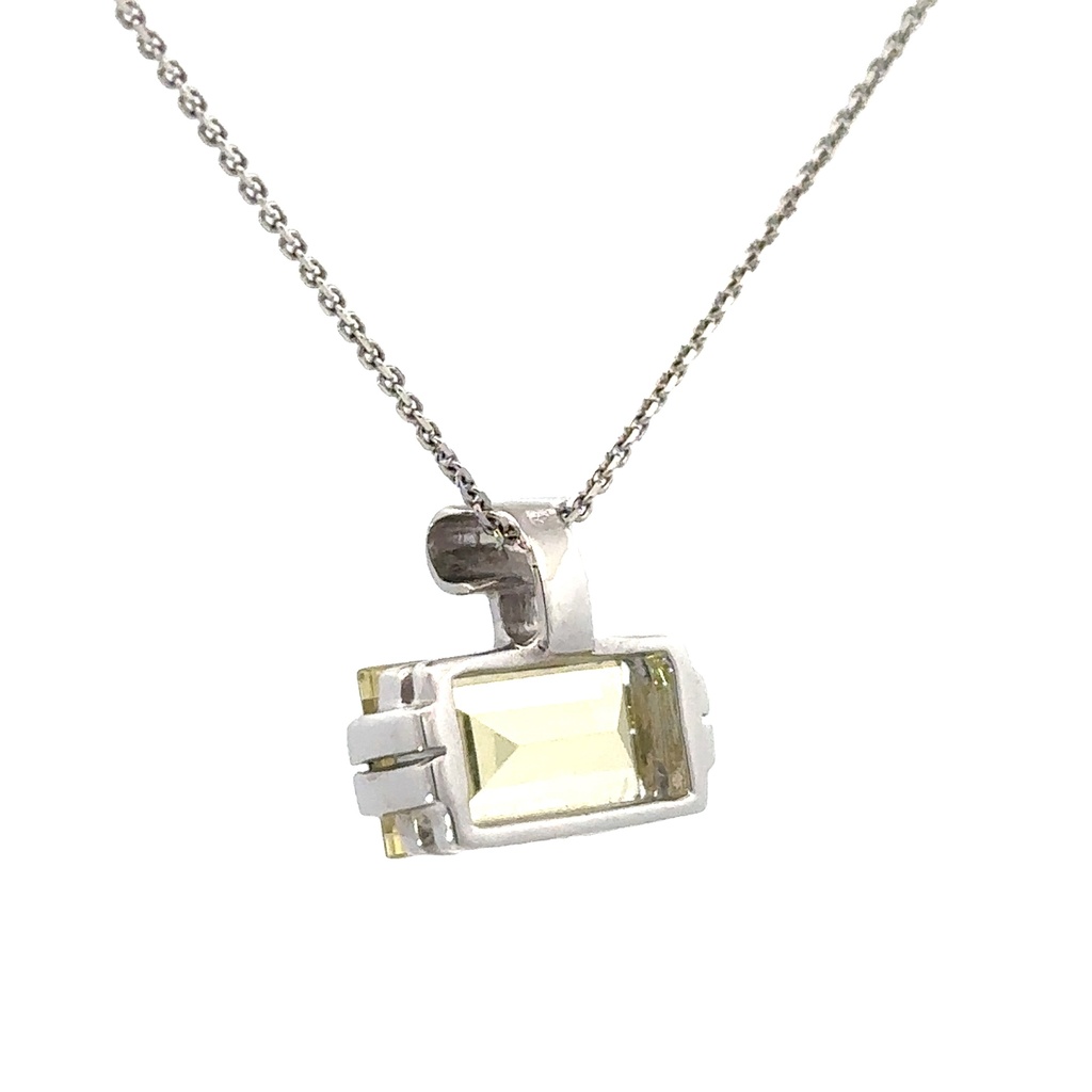 Lemon Quartz Pendant In 14K White Gold