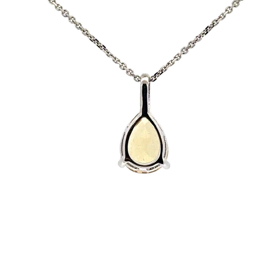 Yellow Beryl Teardrop Pendant In 14K White Gold