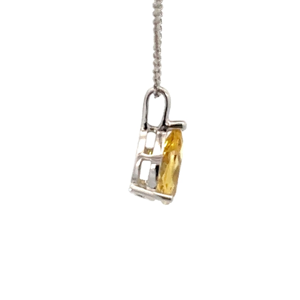 Yellow Beryl Teardrop Pendant In 14K White Gold