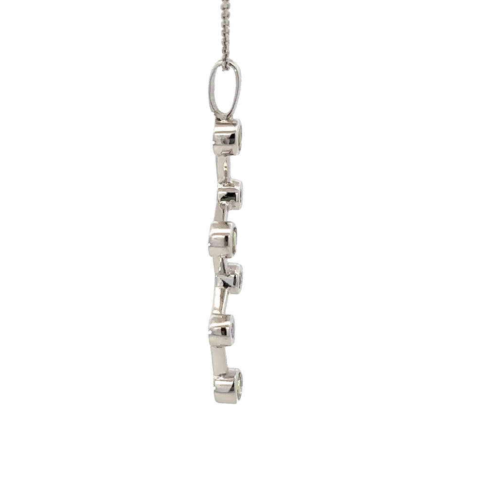 Peridot And Diamond Zigzag Pendant In 14K White Gold
