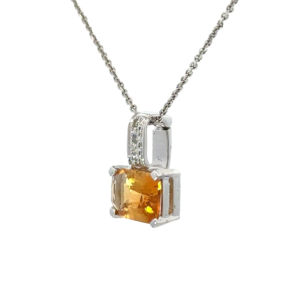 Citrine And Diamond Pendant In 14K White Gold
