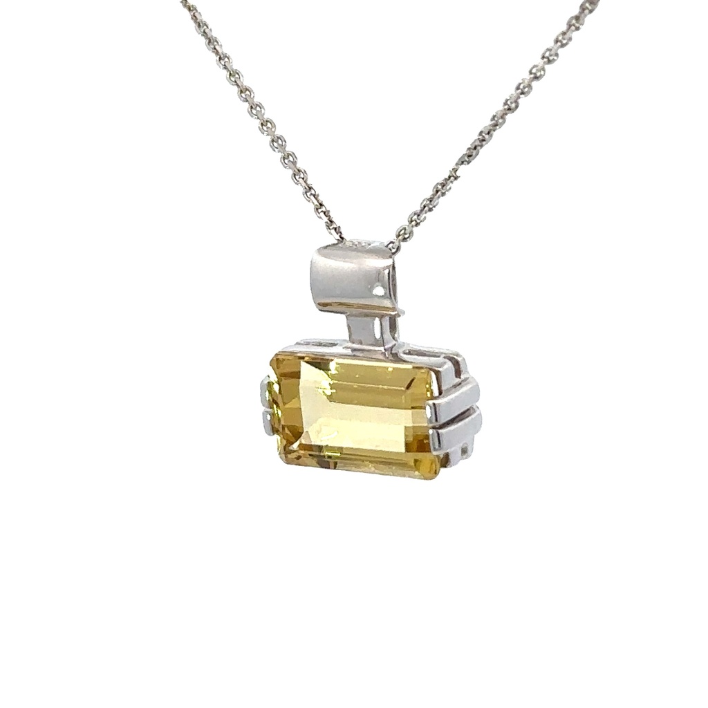 Yellow Beryl Pendant In 14K White Gold