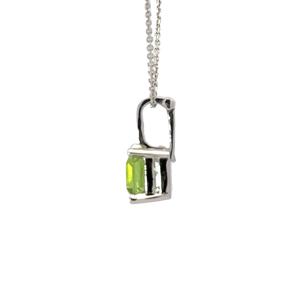 Peridot And Diamond Pendant In 14K White Gold