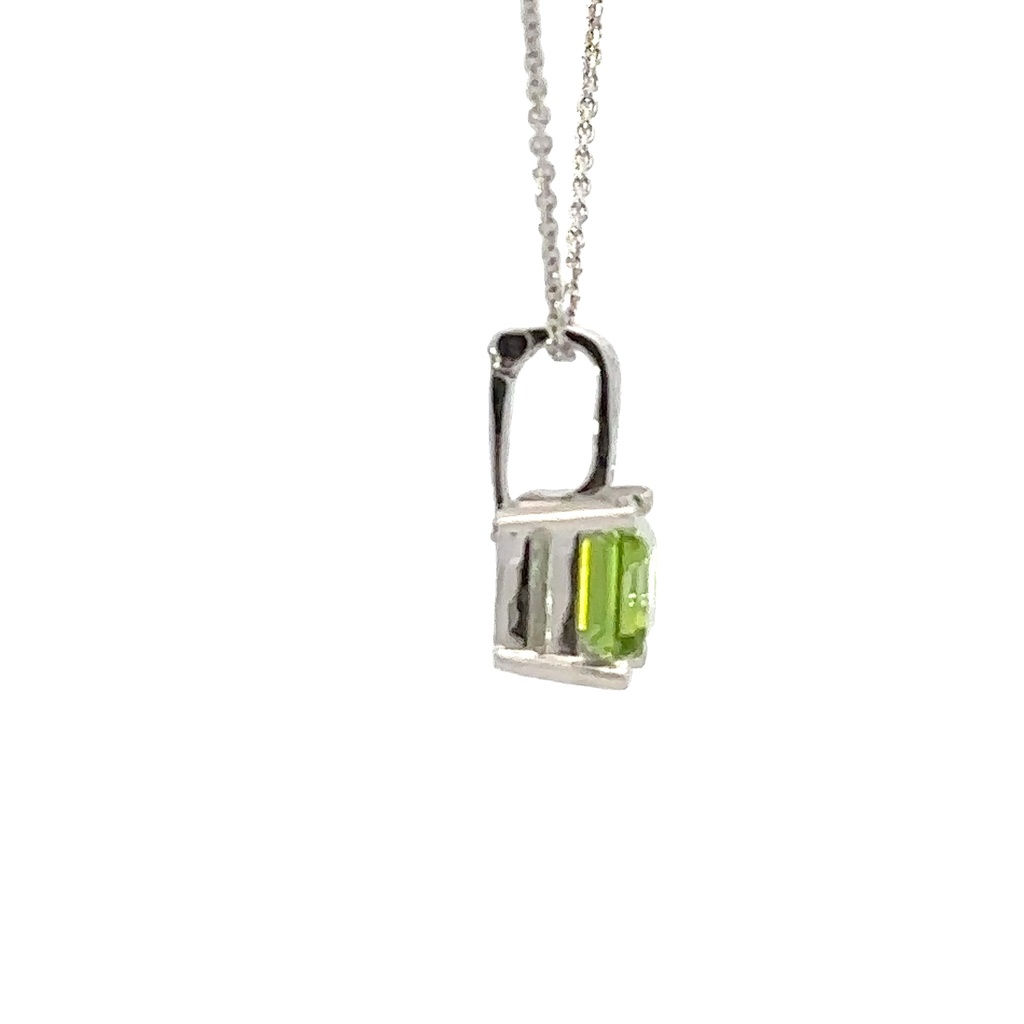 Peridot And Diamond Pendant In 14K White Gold