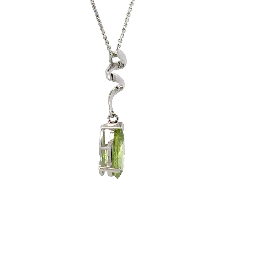 Teardrop Peridot Pendant In 14K White Gold