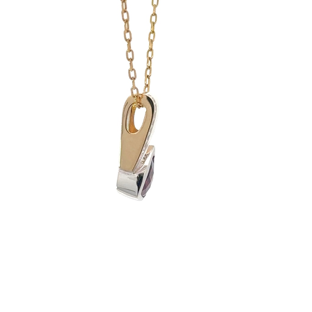 Garnet And Diamond Pendant In 14K White And Yellow Gold