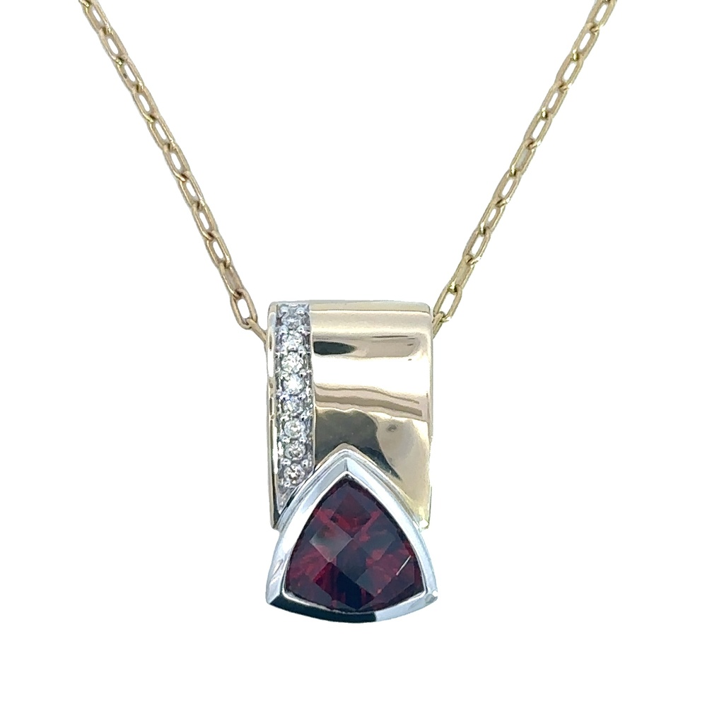 Garnet And Diamond Pendant In 14K White And Yellow Gold
