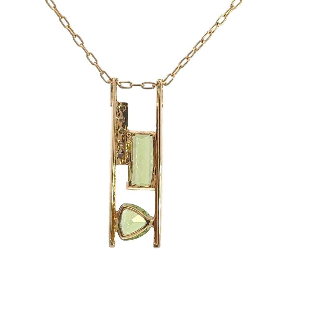 Peridot And Diamond Pendant In 14K Yellow Gold