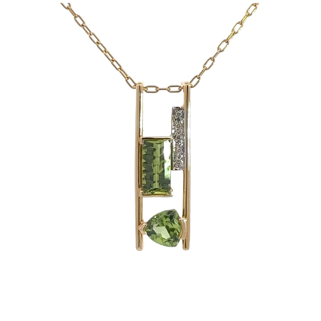 Peridot And Diamond Pendant In 14K Yellow Gold