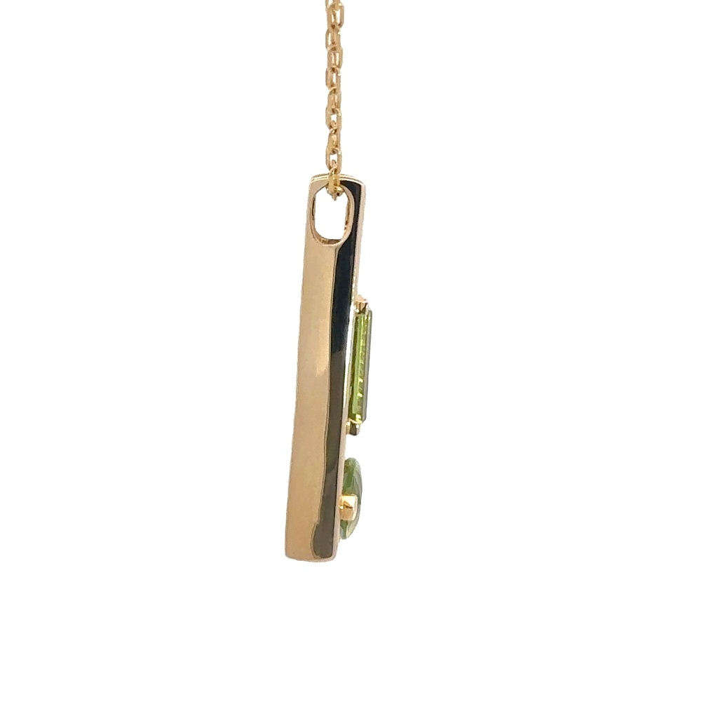 Peridot And Diamond Pendant In 14K Yellow Gold
