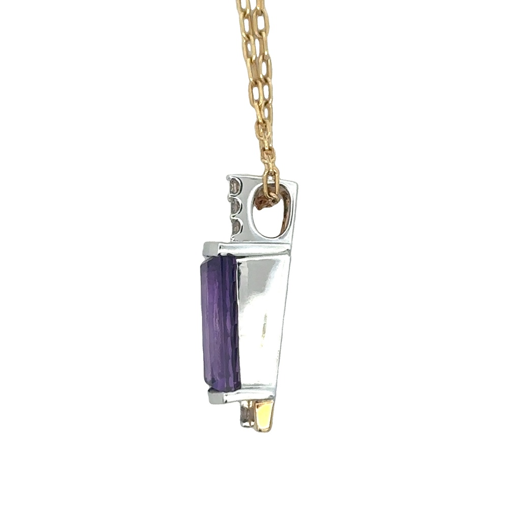 Amethyst And Diamond Pendant In 18K Two-Tone