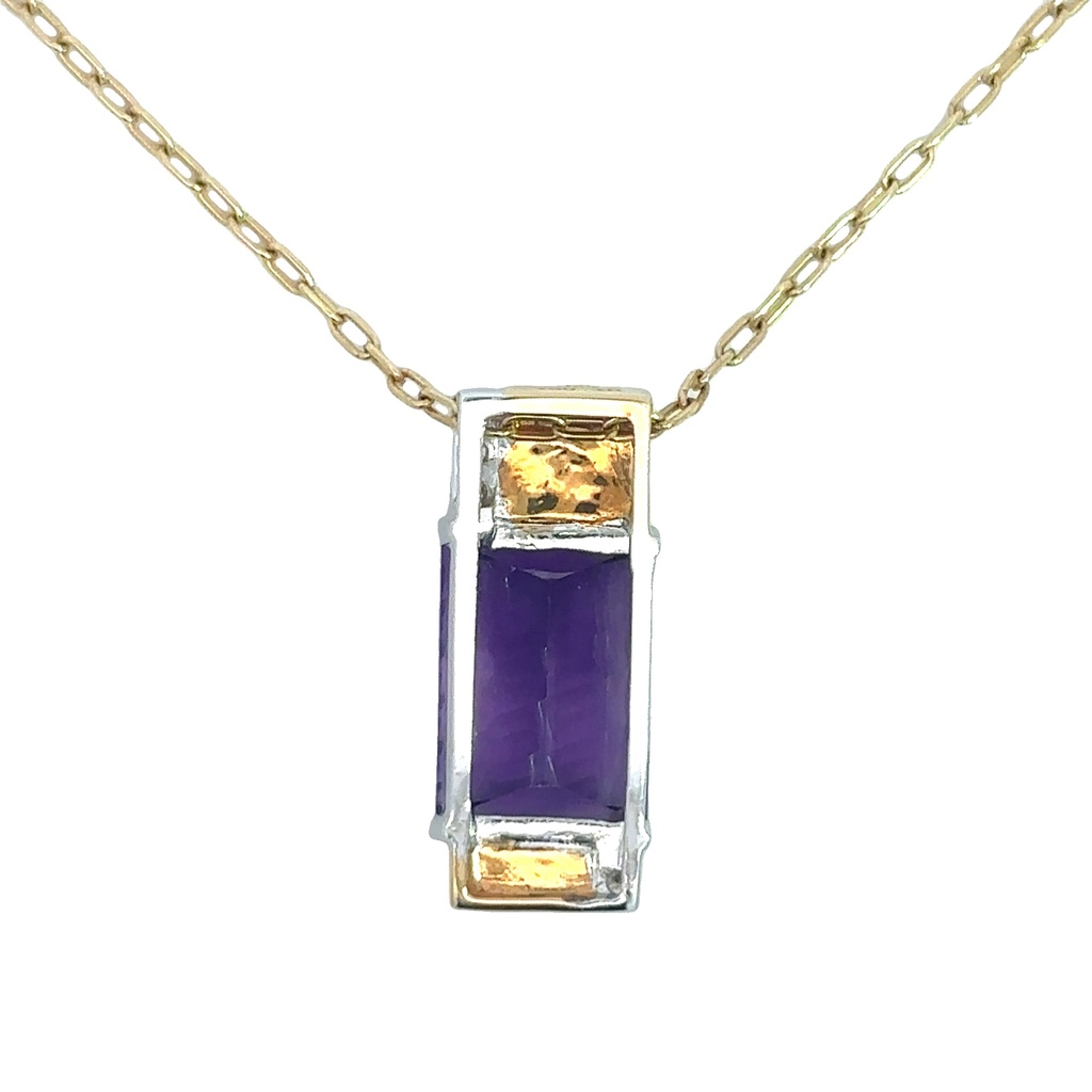 Amethyst And Diamond Pendant In 18K Two-Tone