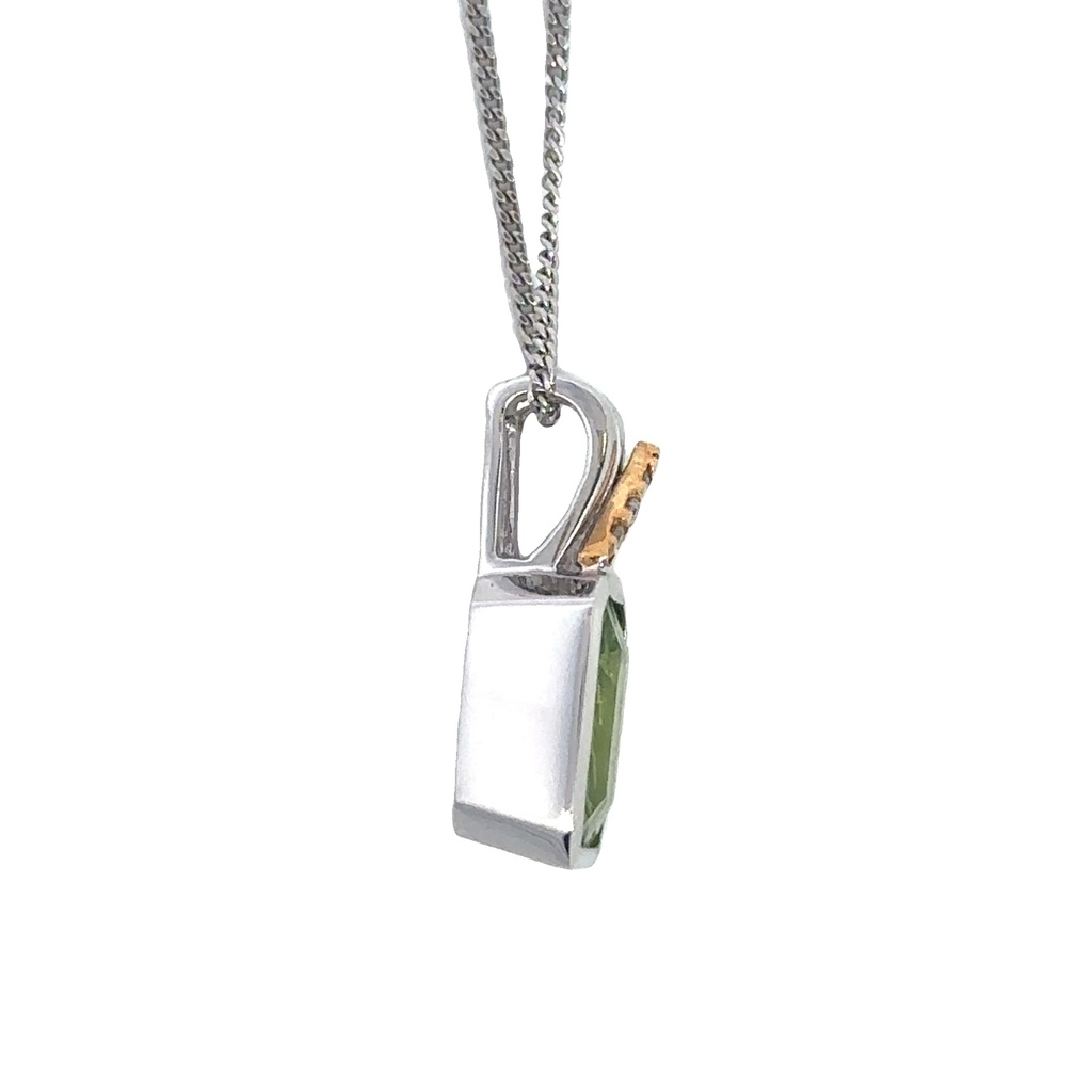 Peridot And Diamond Pendant In 18K Yellow And White Gold