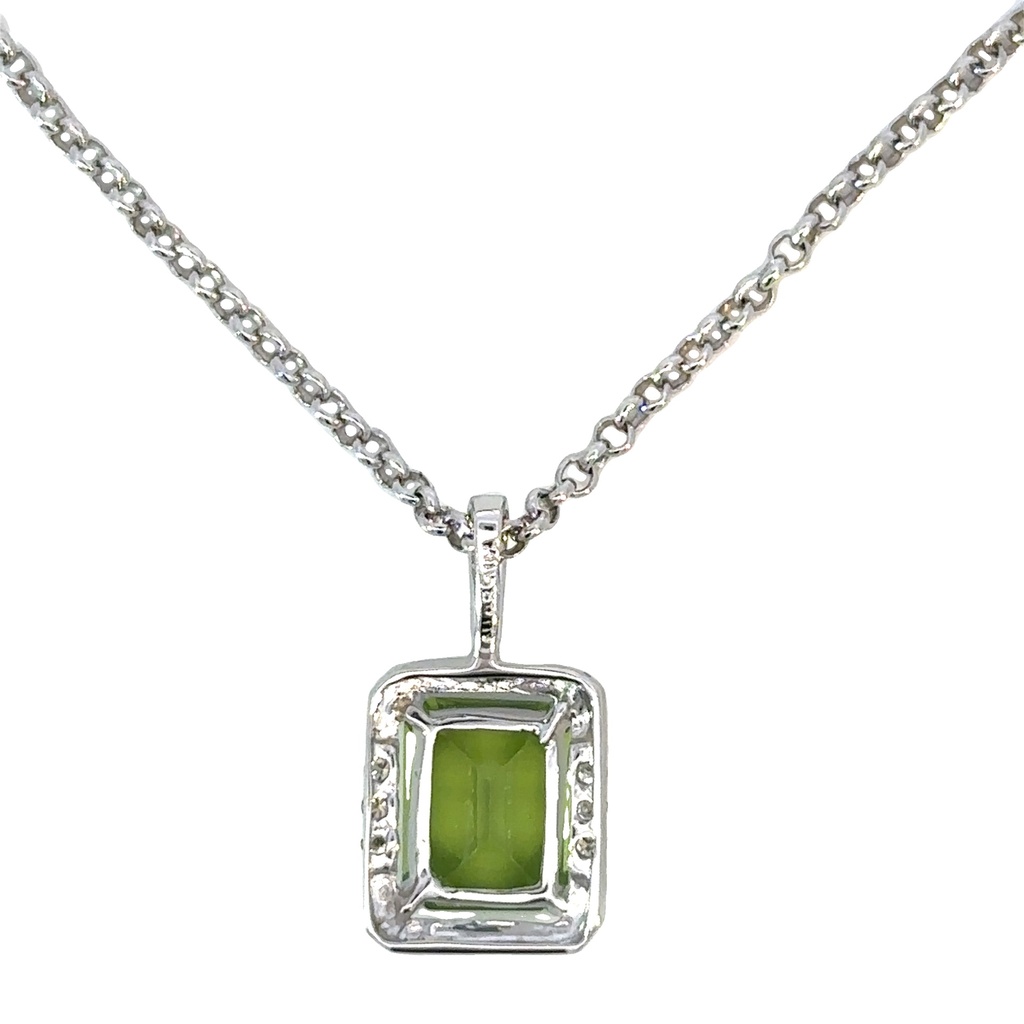 Peridot And Diamond Pendant In 14K White Gold
