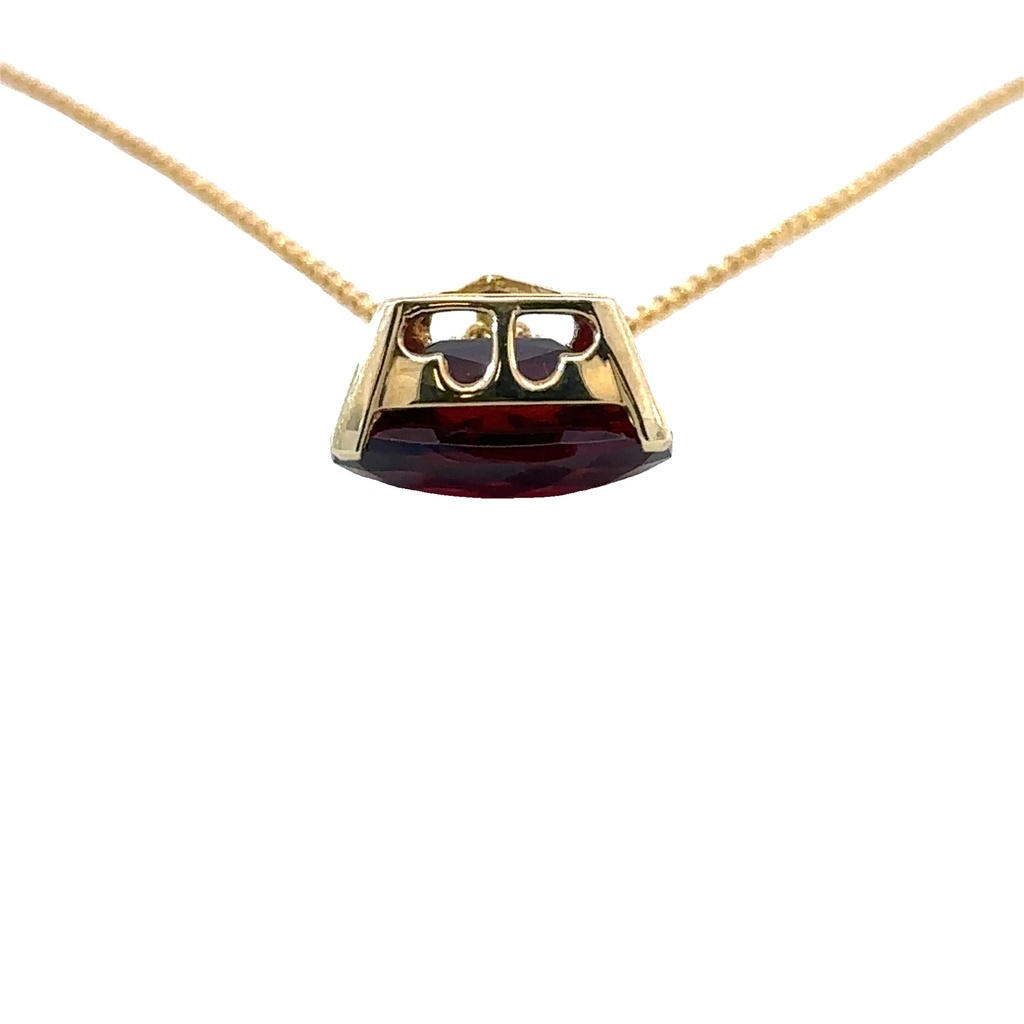 Garnet And Diamond Pendant In 14K Yellow And White Gold