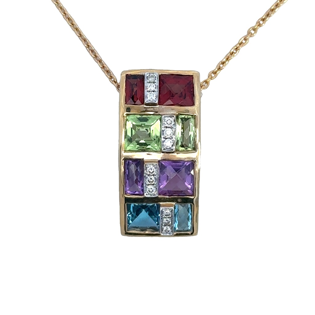 Multi-Gem Pendant In 14K Yellow Gold